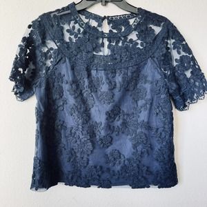 Laundry By Shelli Segal Blue Lace Blouse